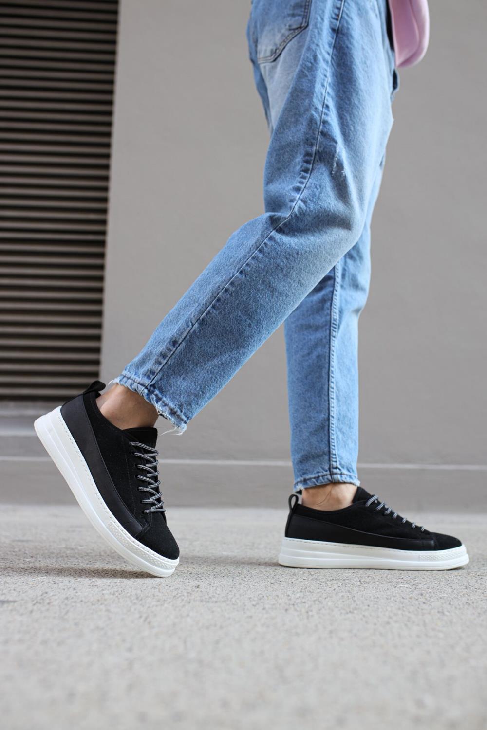 Sneakers Shoes Black Suede (White Sole)