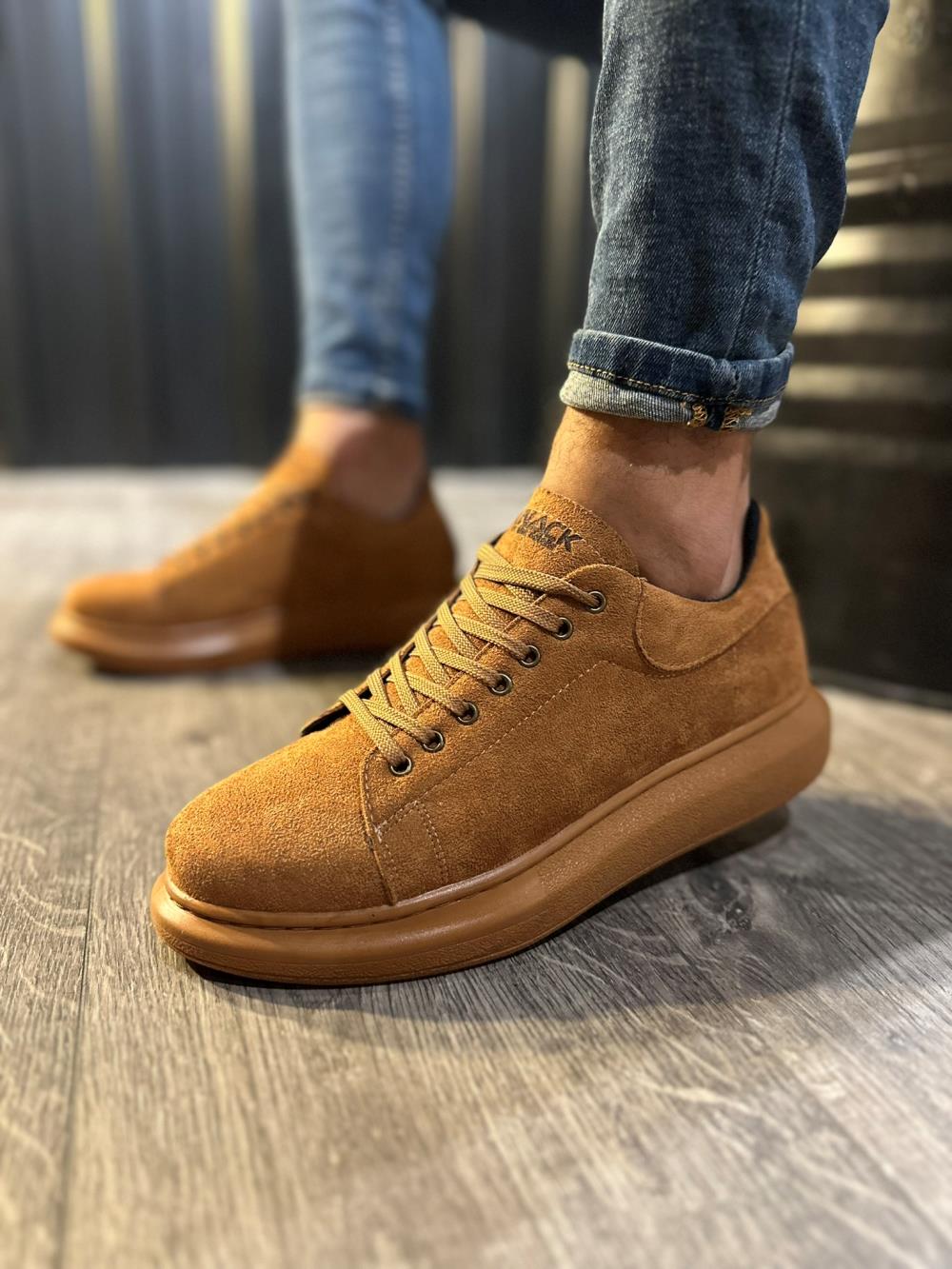 High Sole Casual Shoes Tan Suede