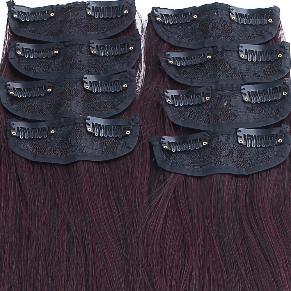 Kanekalon Fiber Synthetic Wavy 8 Piece Hair Snaps / Dark Red