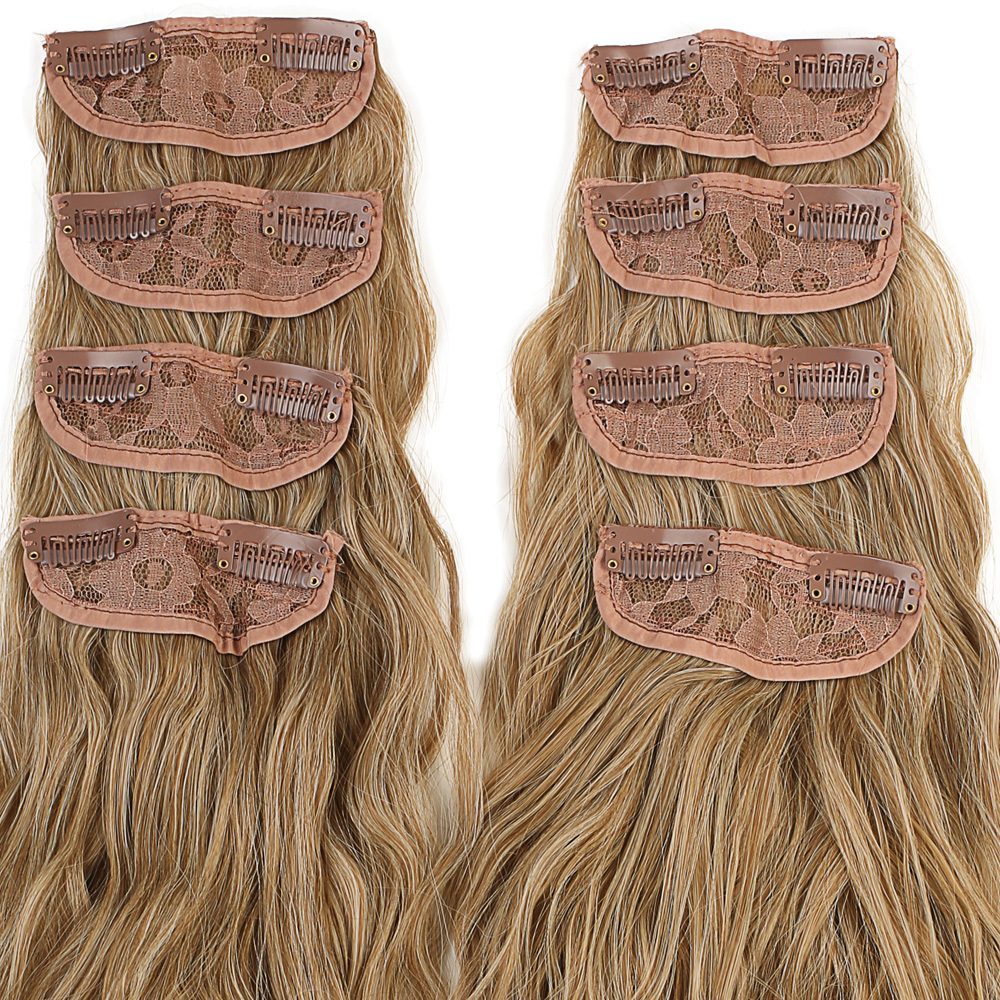 Kanekalon Fiber Synthetic Embossed Wavy 8 Piece Hair Snaps / Caramel Platinum Highlights