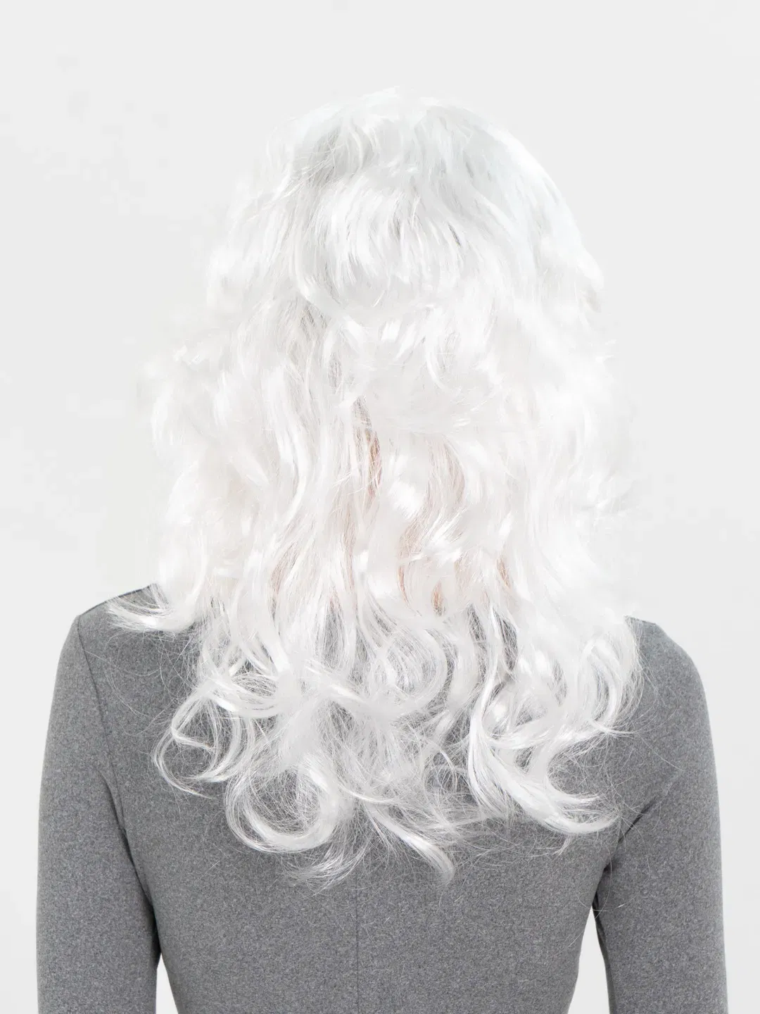 White Color Wavy Long Party Wig with Bangs