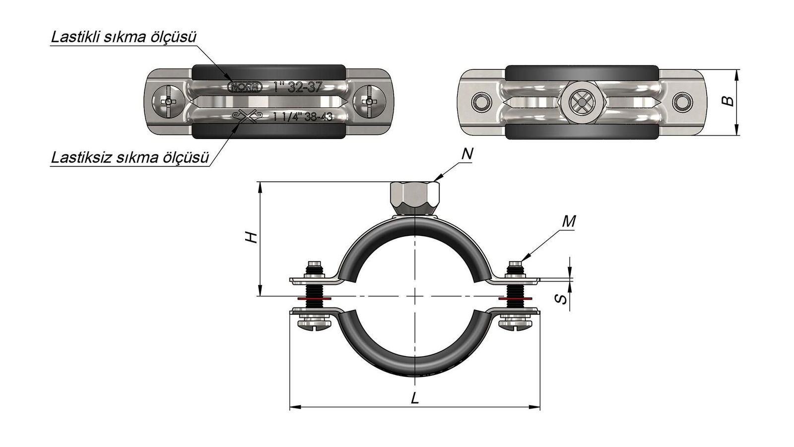 Pipe Clamp with Nut 3 pcs