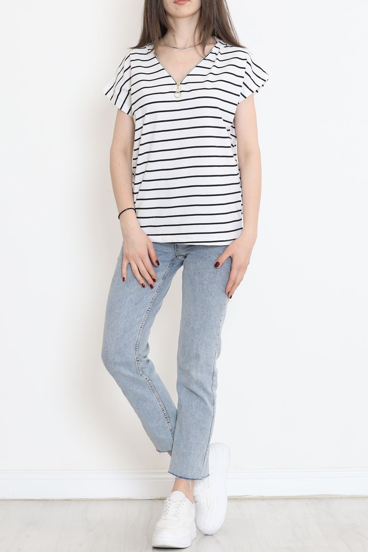 Striped Hooded T-Shirt White-Black