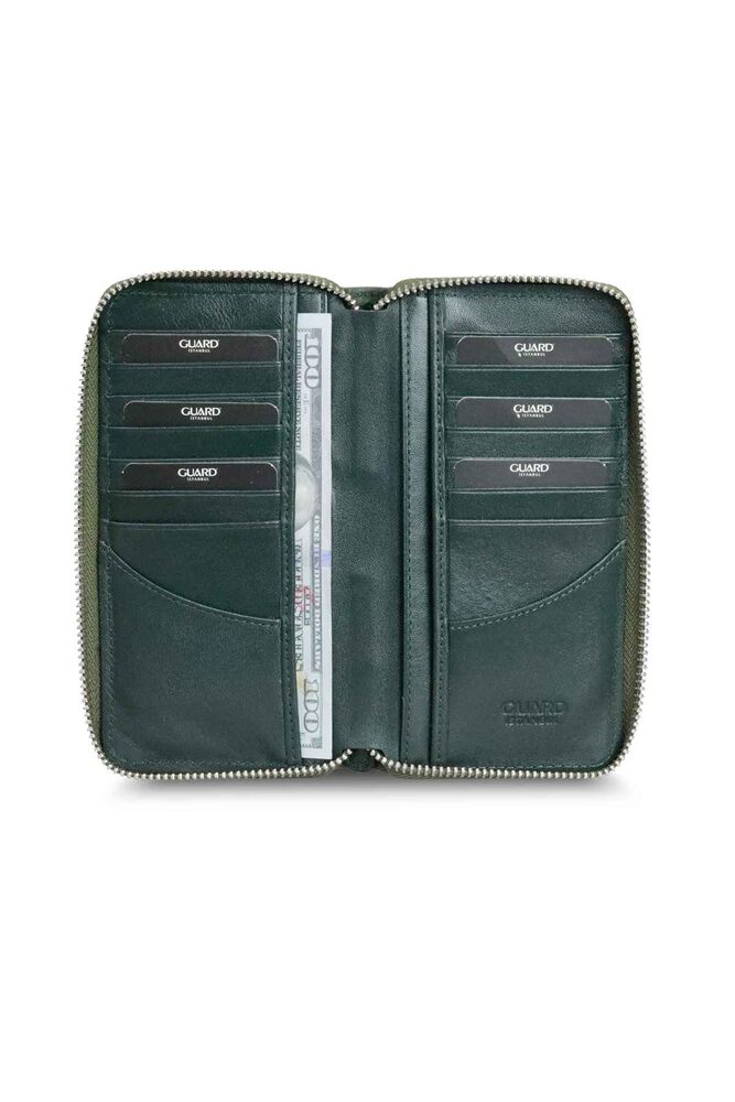 Black/Green Camouflage Printed Leather Zipper Wallet