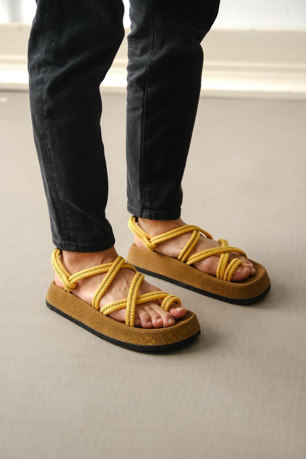 Men's Bodrum Rope Rope Yellow Casual Sandals