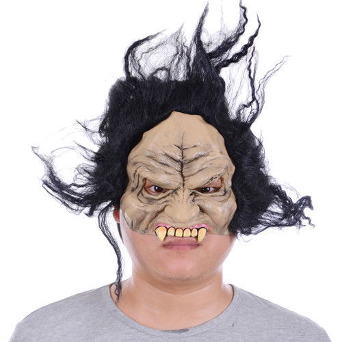 Latex Toothed Horror Mask Half Face with Hair