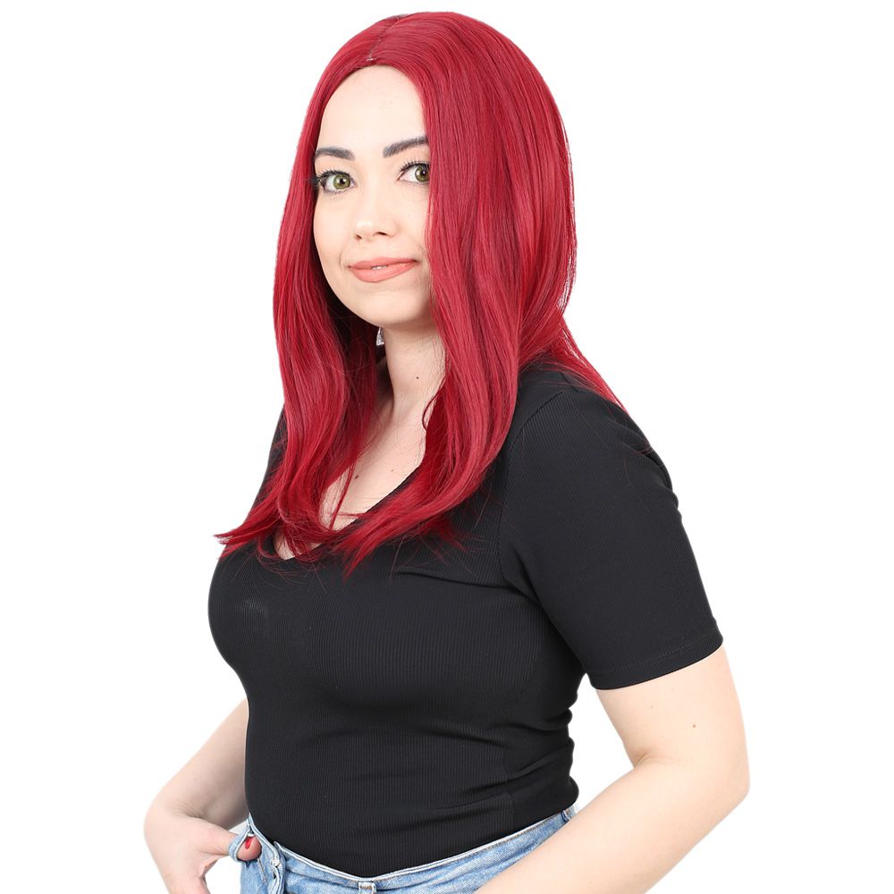 Kanekalon Fiber Synthetic Medium Straight Wig without bangs / Red