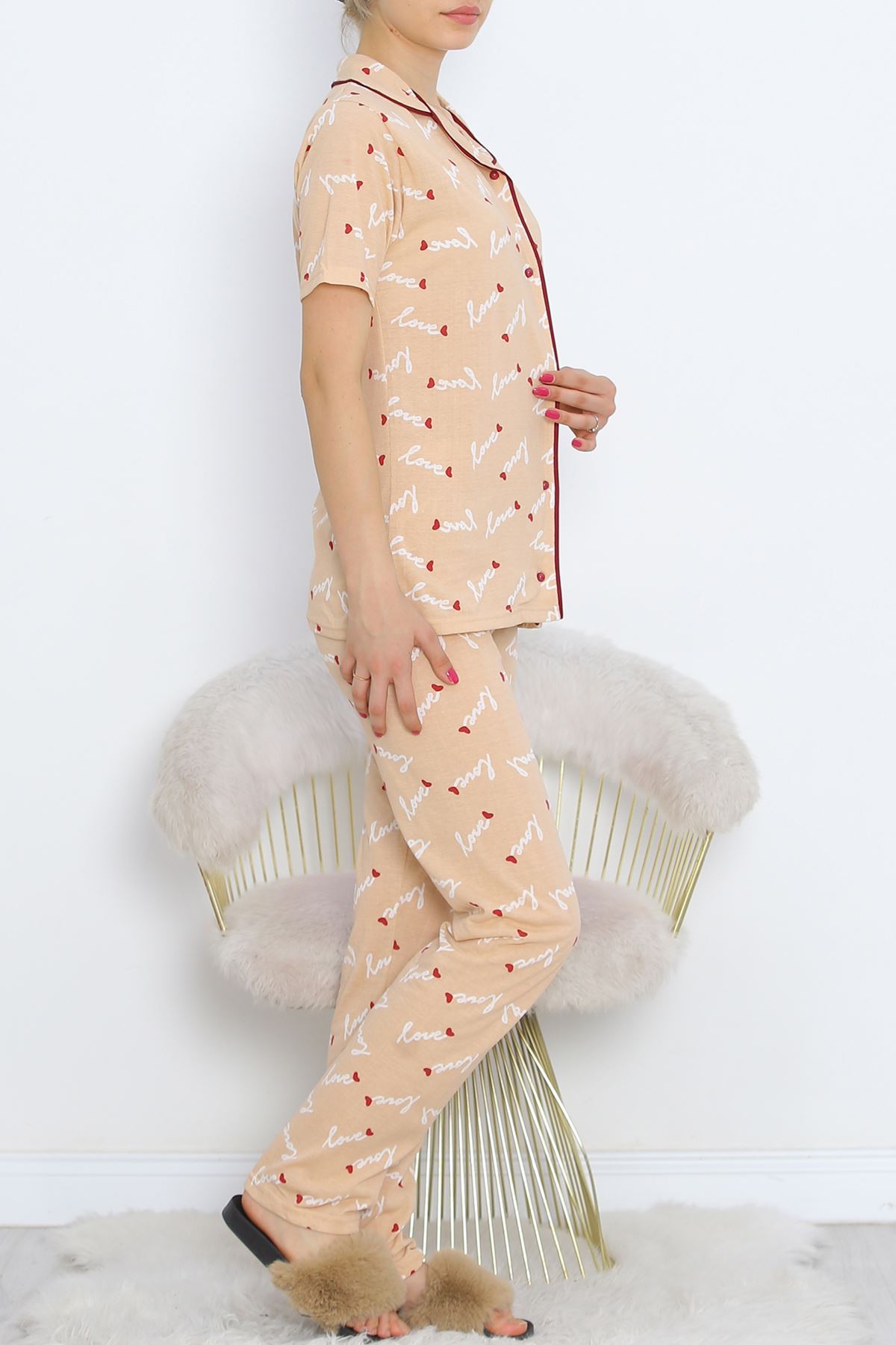 Buttoned Pajama Set Sütlükahve