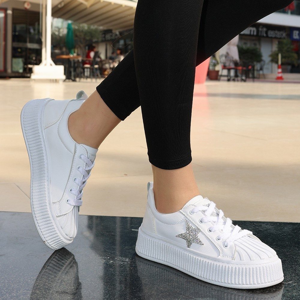 White Skin Lace-Up Sneakers