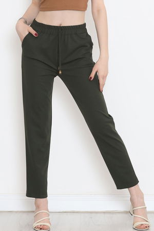 Crepe Lace-up Detailed Pants Khaki