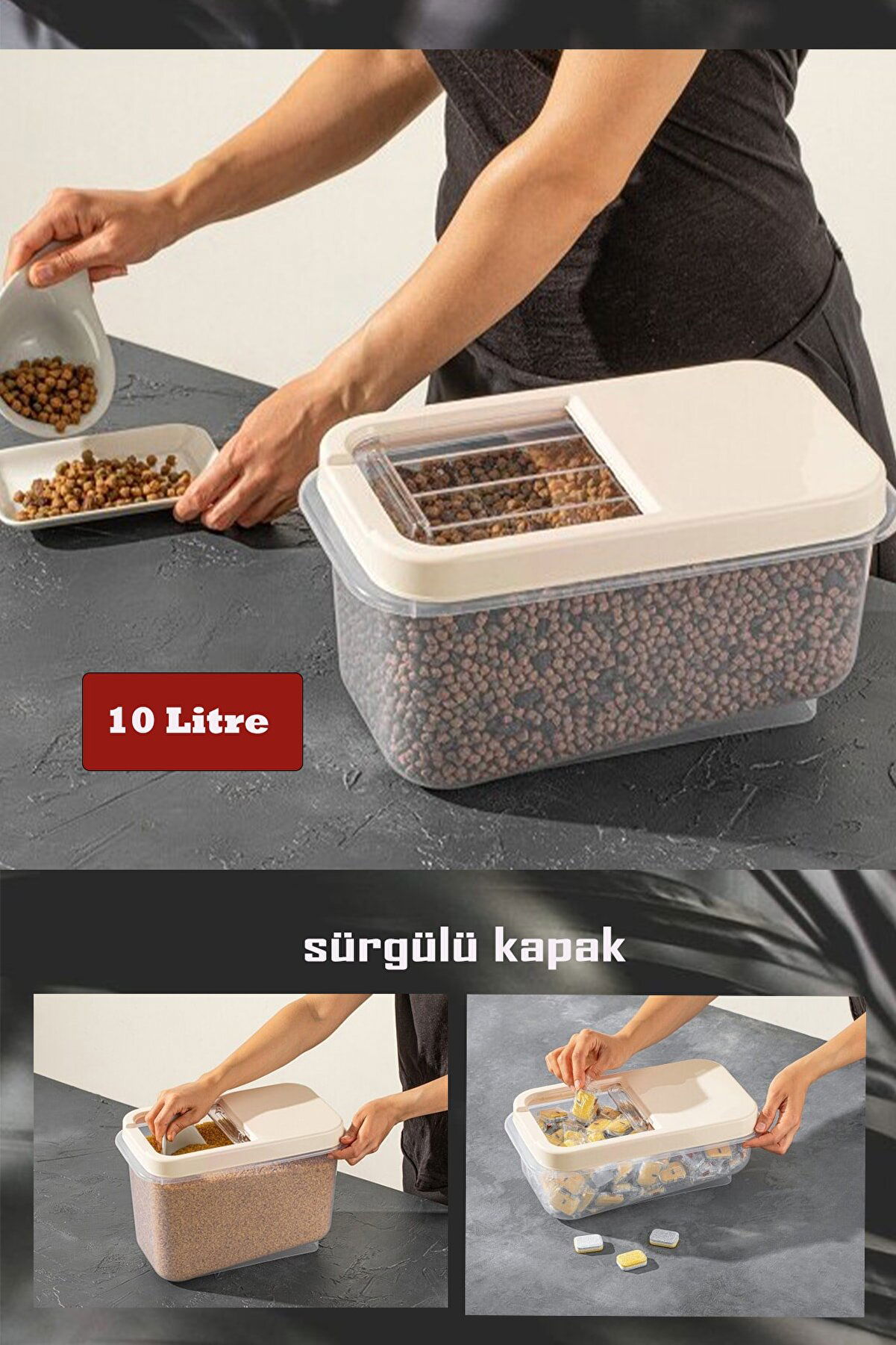 10 LT Food Legumes Flour Sugar Storage Container with Sliding Lid