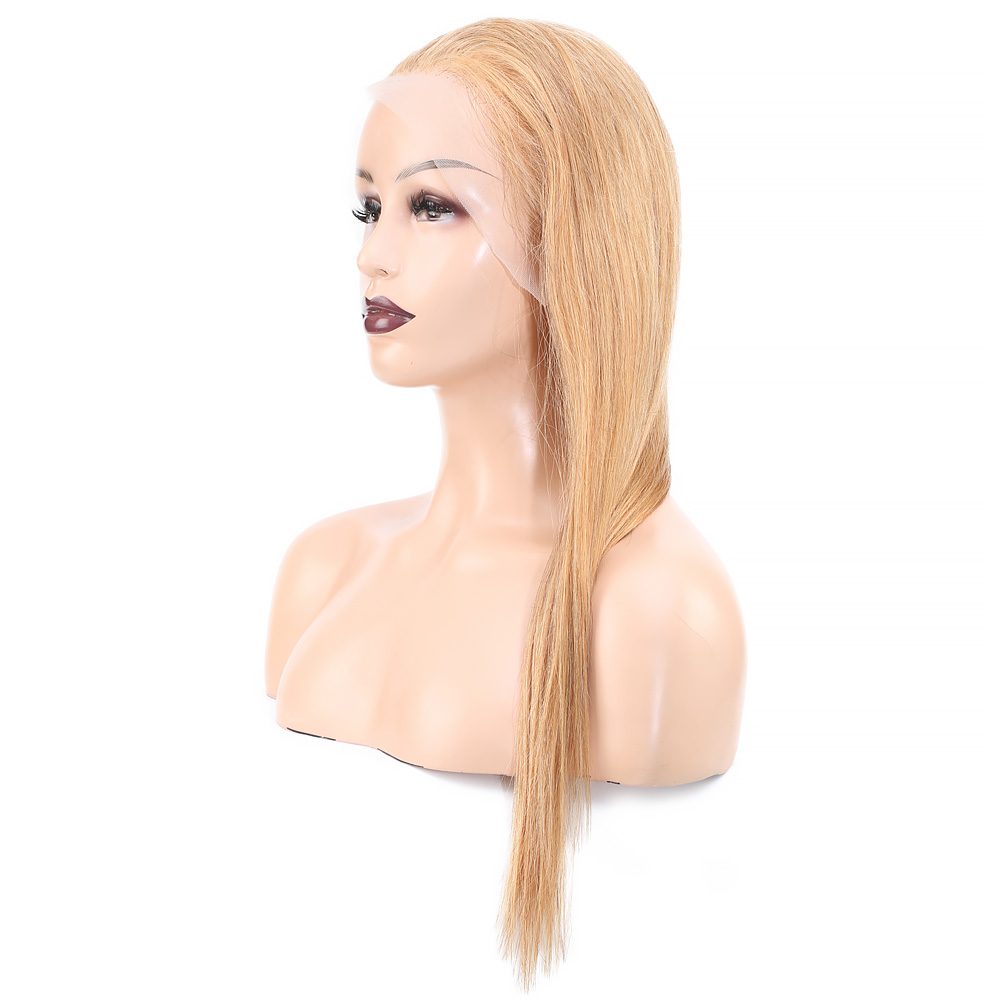 Straight Front Lace Real Hair Tulle Wig / Golden Caramel / 60/65cm