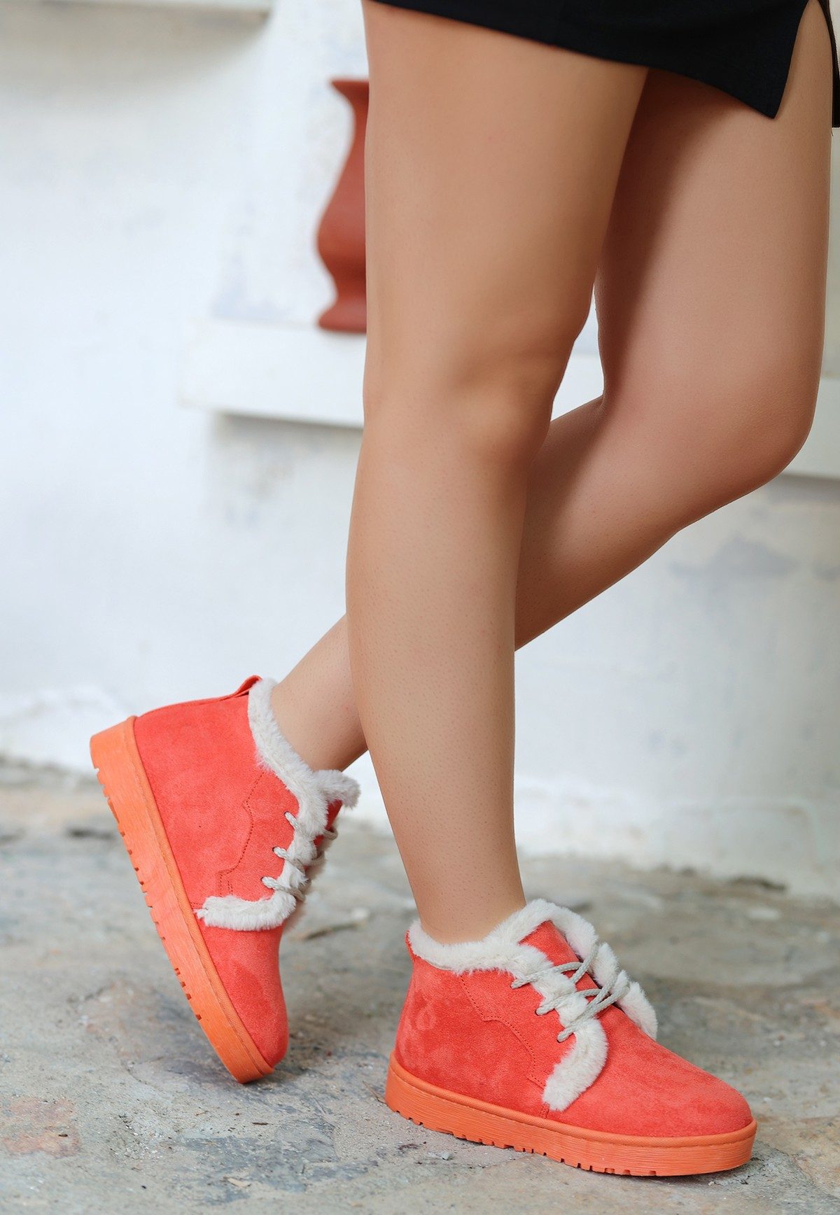 Orange Suede Lace-up Boots