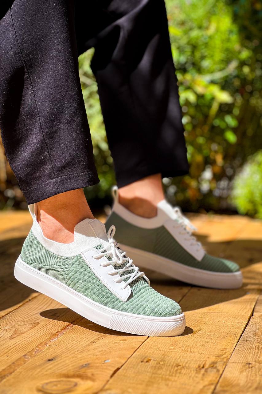 Green Tricot High Sole Lace-up Casual Men's Shoes