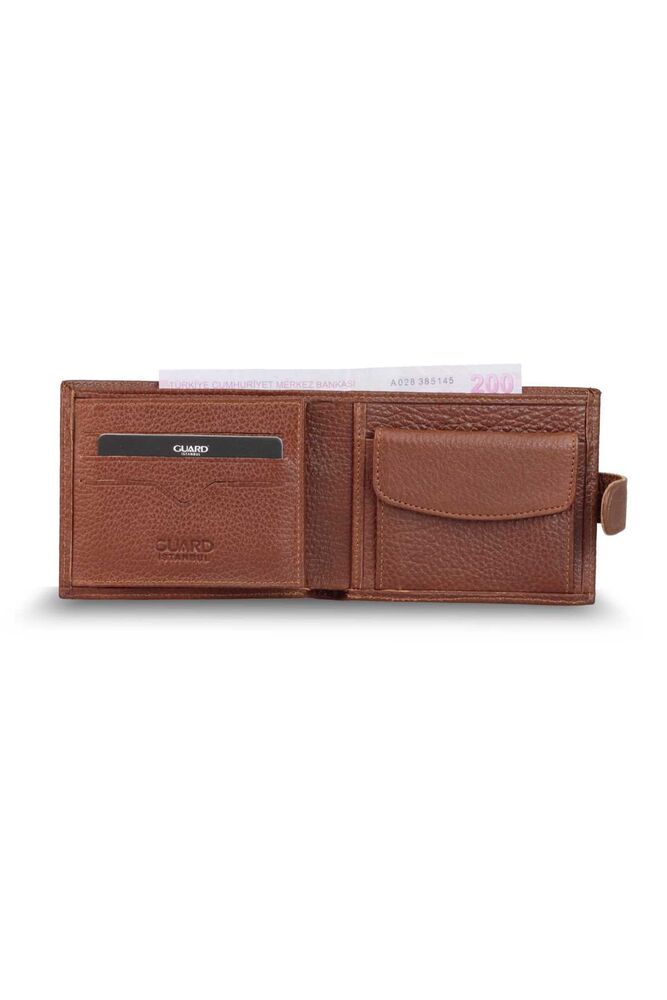 Horizontal Tan Genuine Leather Men's Wallet with Patented