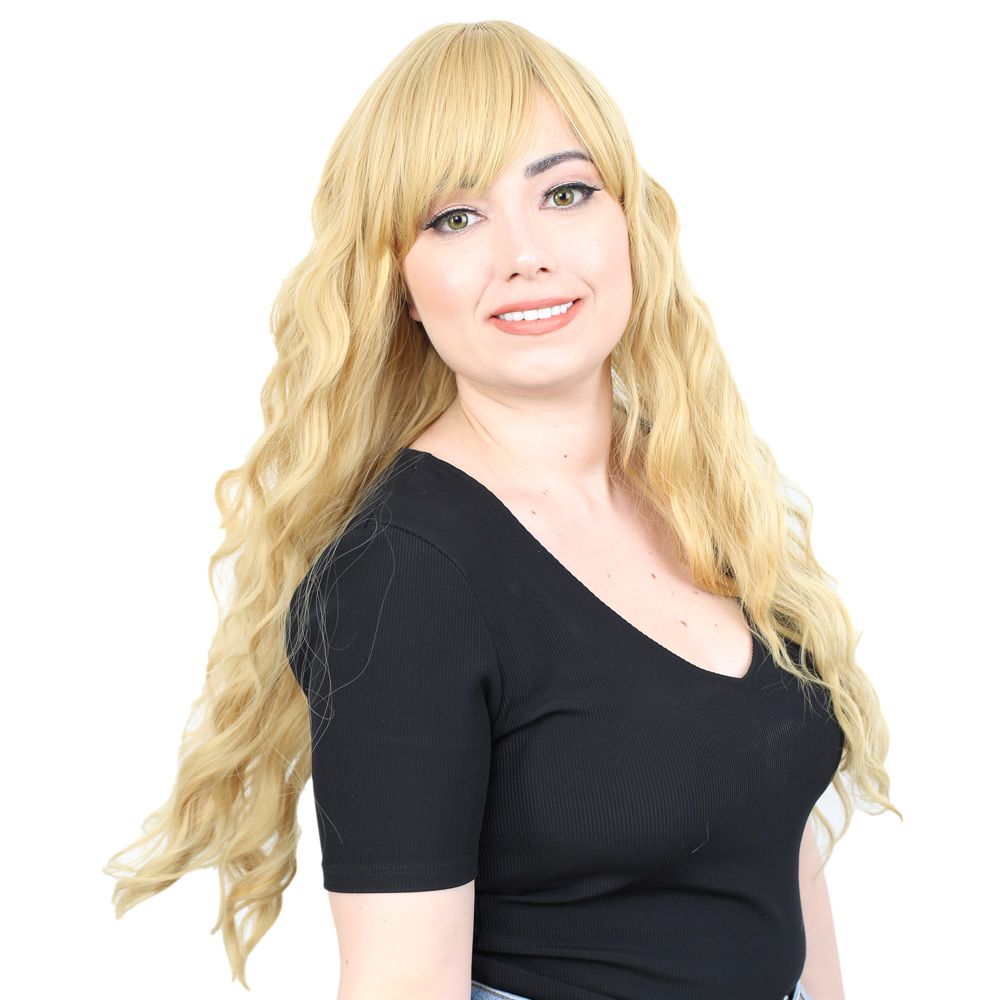 Kanekalon Fiber Synthetic Wig with Long Water Wavy Look with Special Bangs / Yellow