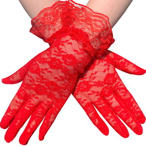 Guipure Wrist Length Red Lace Gloves Adult