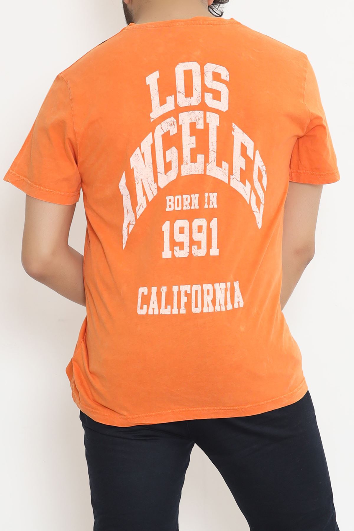 Washed Back Printed T-Shirt Orange