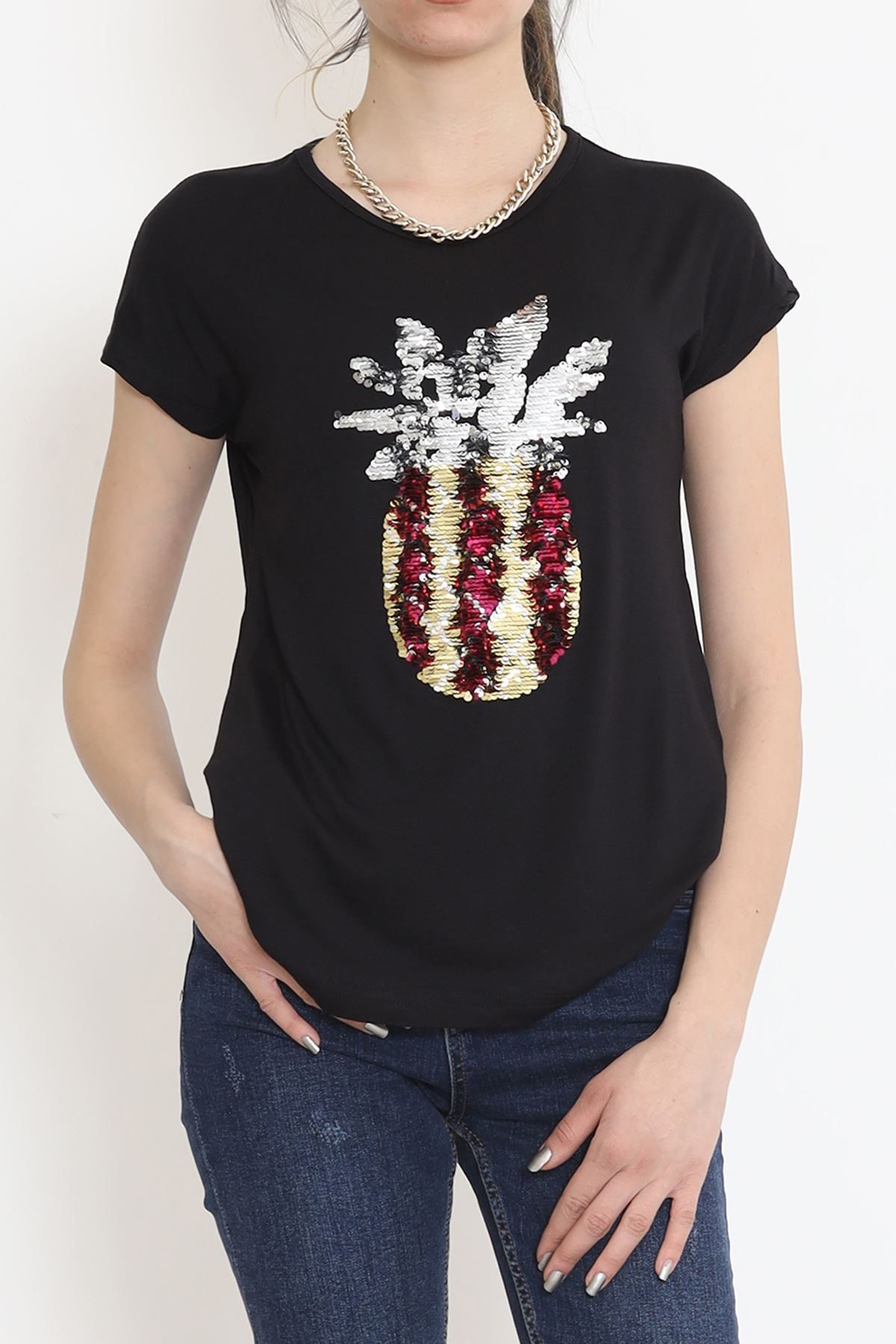 Pineapple Sequin Blouse Black