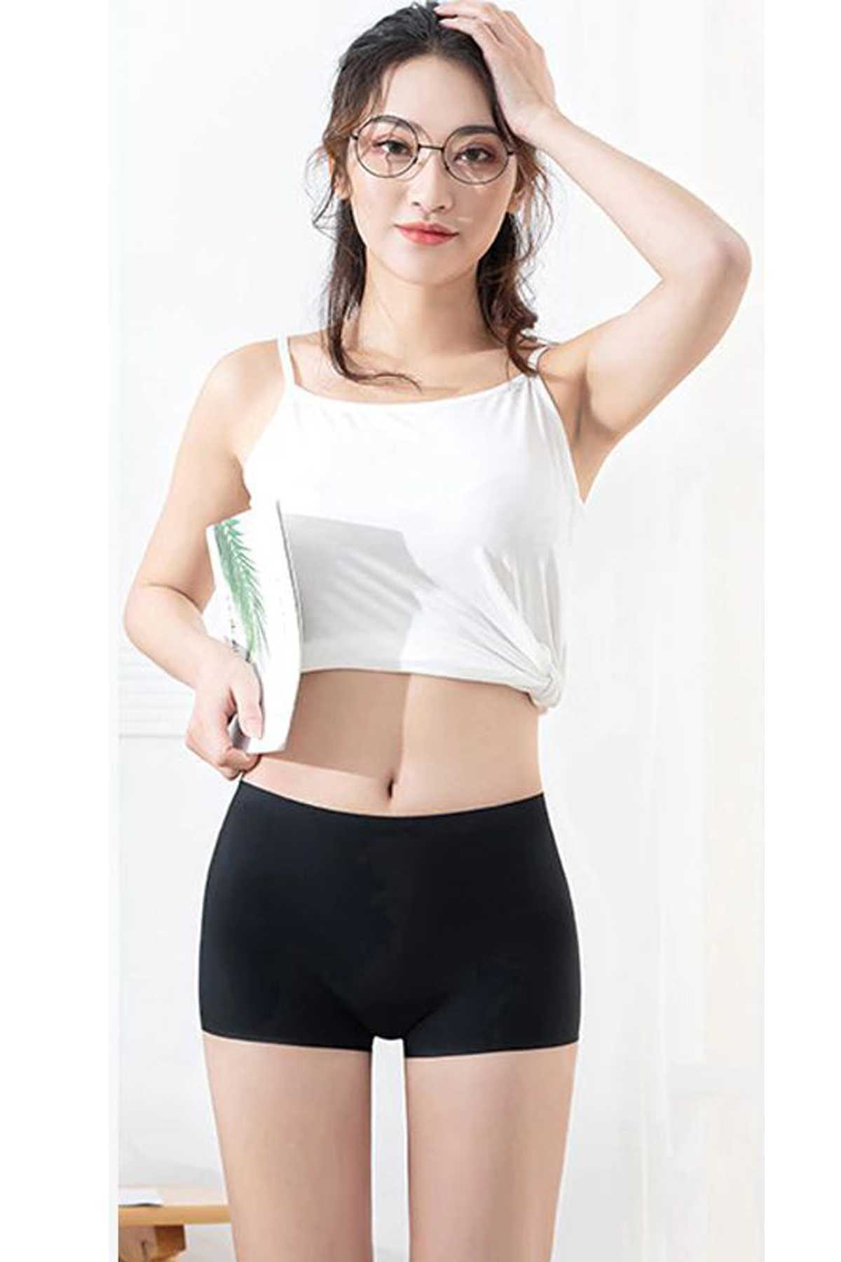 4Pcs Women Seamless Invisible Invisible No Trace Mini Shorts Boxers Black Skin