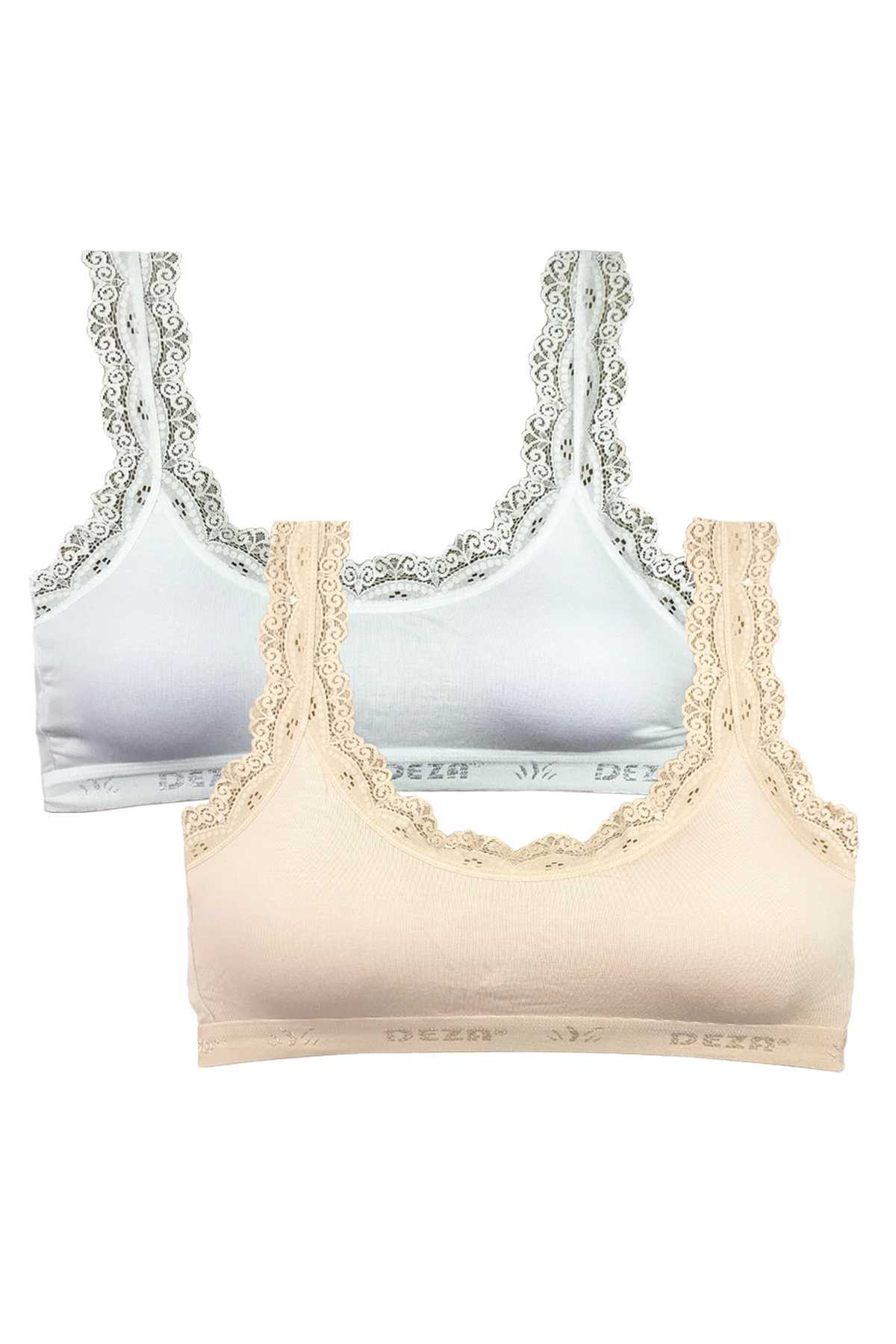 2 Pcs Lace Embroidery Embroidered Padded Bamboo Women Bustier White Cream