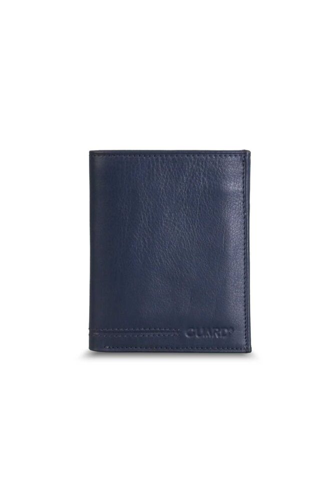 Navy Blue Leather Men's Wallet with Cross Card Compartment