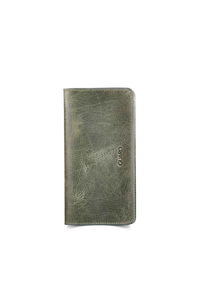 Men's/Women's Leather Portfolio Wallet with Phone Port - Khaki Green