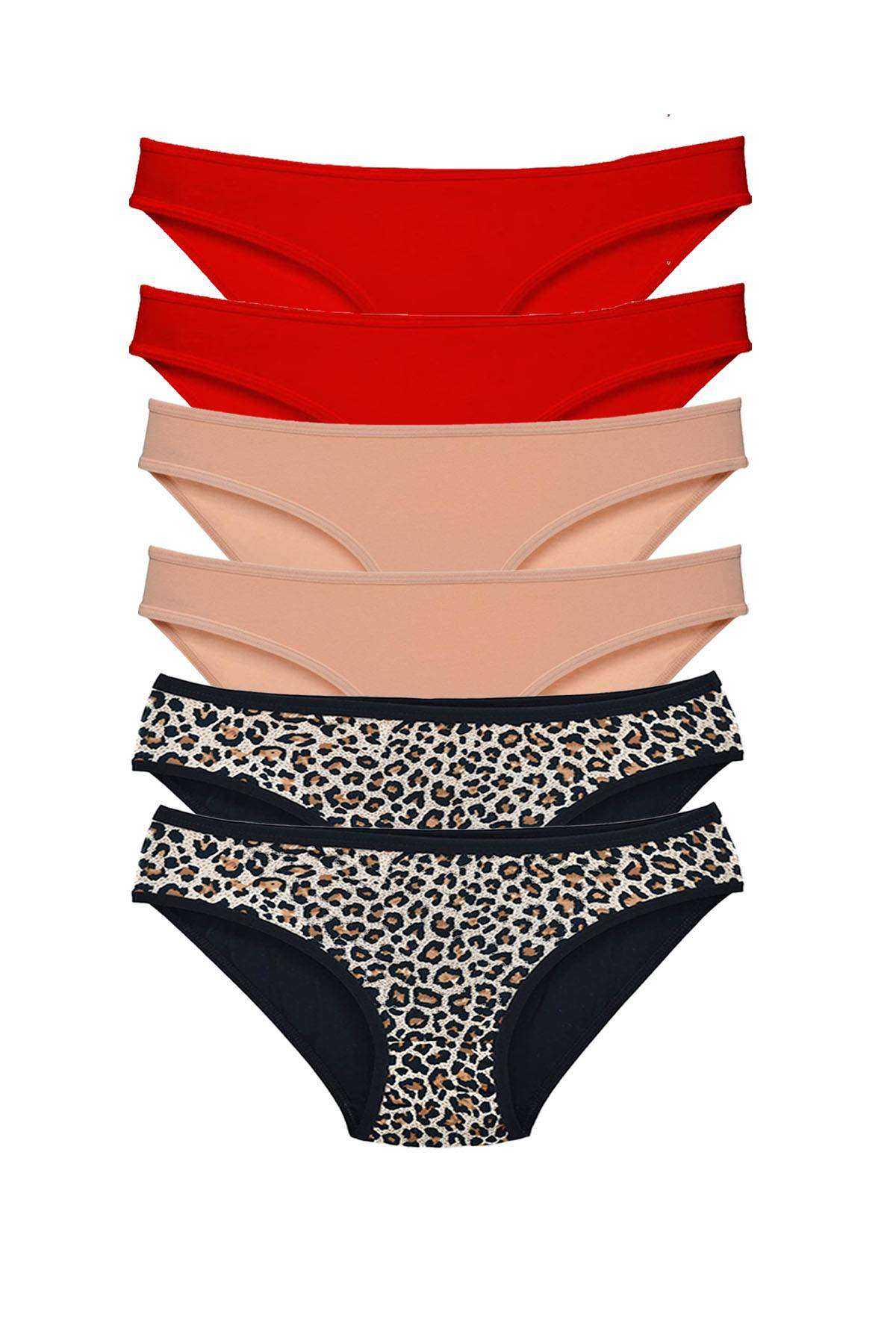 6 Pcs Lycra Women Slip Panties Leopard Red Skin