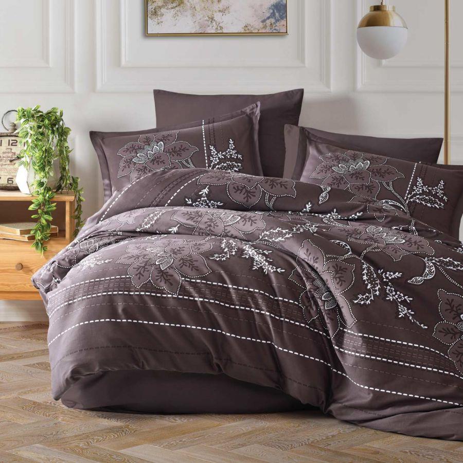 Cotton Satin Double Duvet Cover Moya v1 Coffee