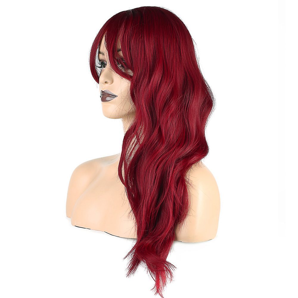 Kanekalon Fiber Synthetic Medium Wig with Wavy Custom Bangs / Red