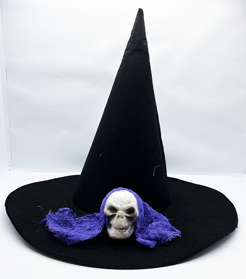 Black Color Blue Veiled Skull Themed Witch Hat 35x38 cm