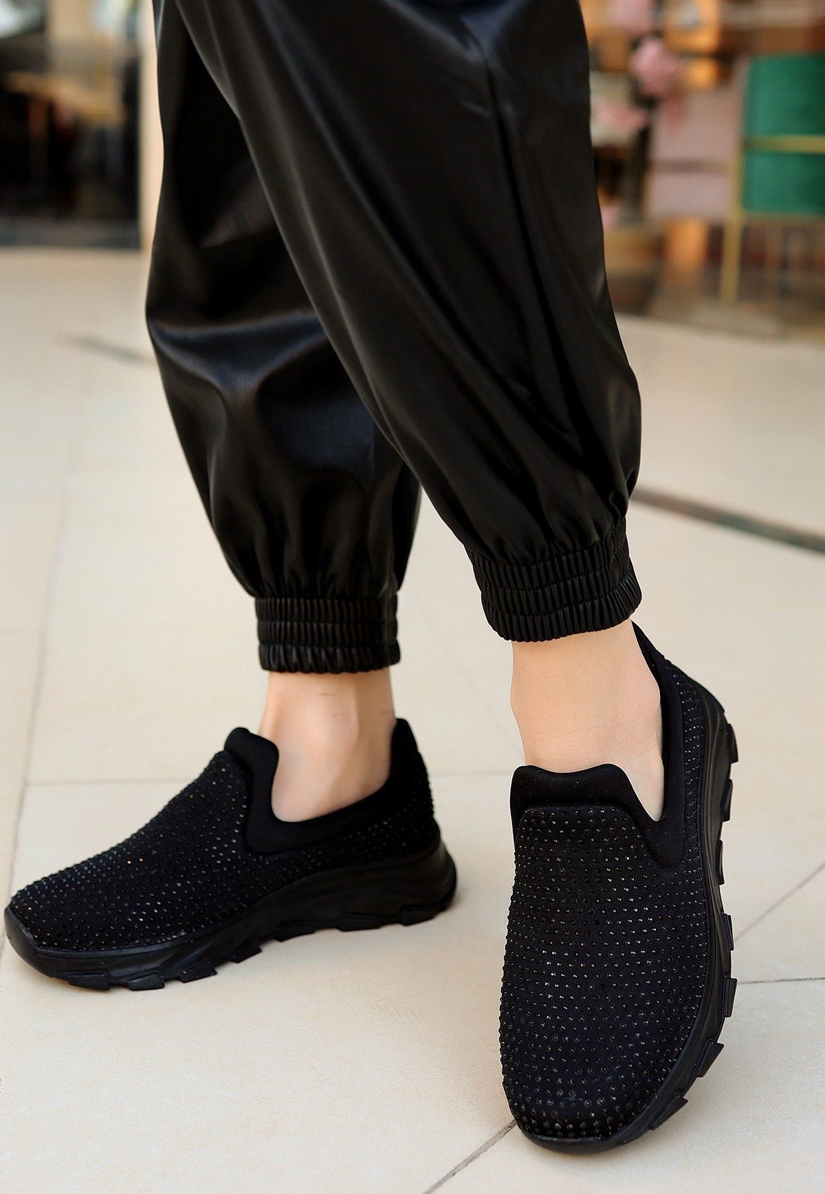 Black Stretch Black Sole Sneakers