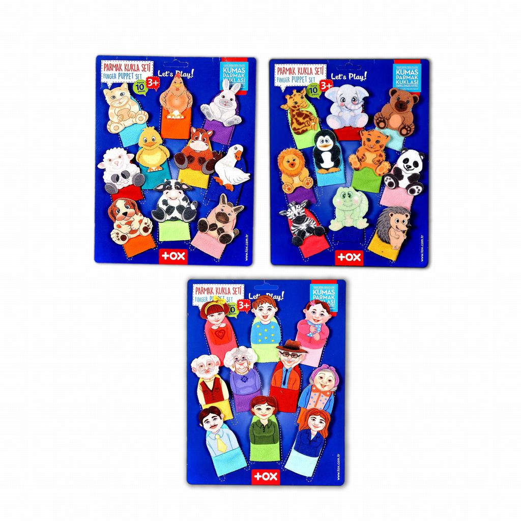 3 Set - 30 Pieces Domestic, Wild Animals and Family Members Finger Puppets