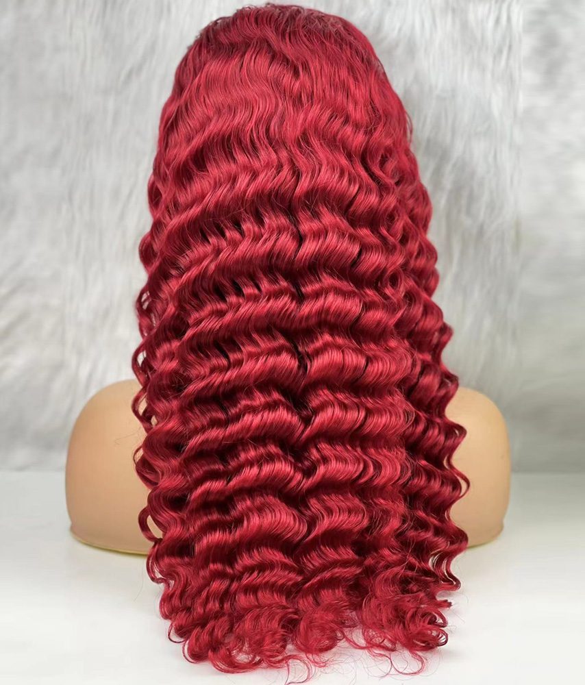 Real Hair Front Lace Tulle Wig / Super Intense Wavy / Red 70/75cm