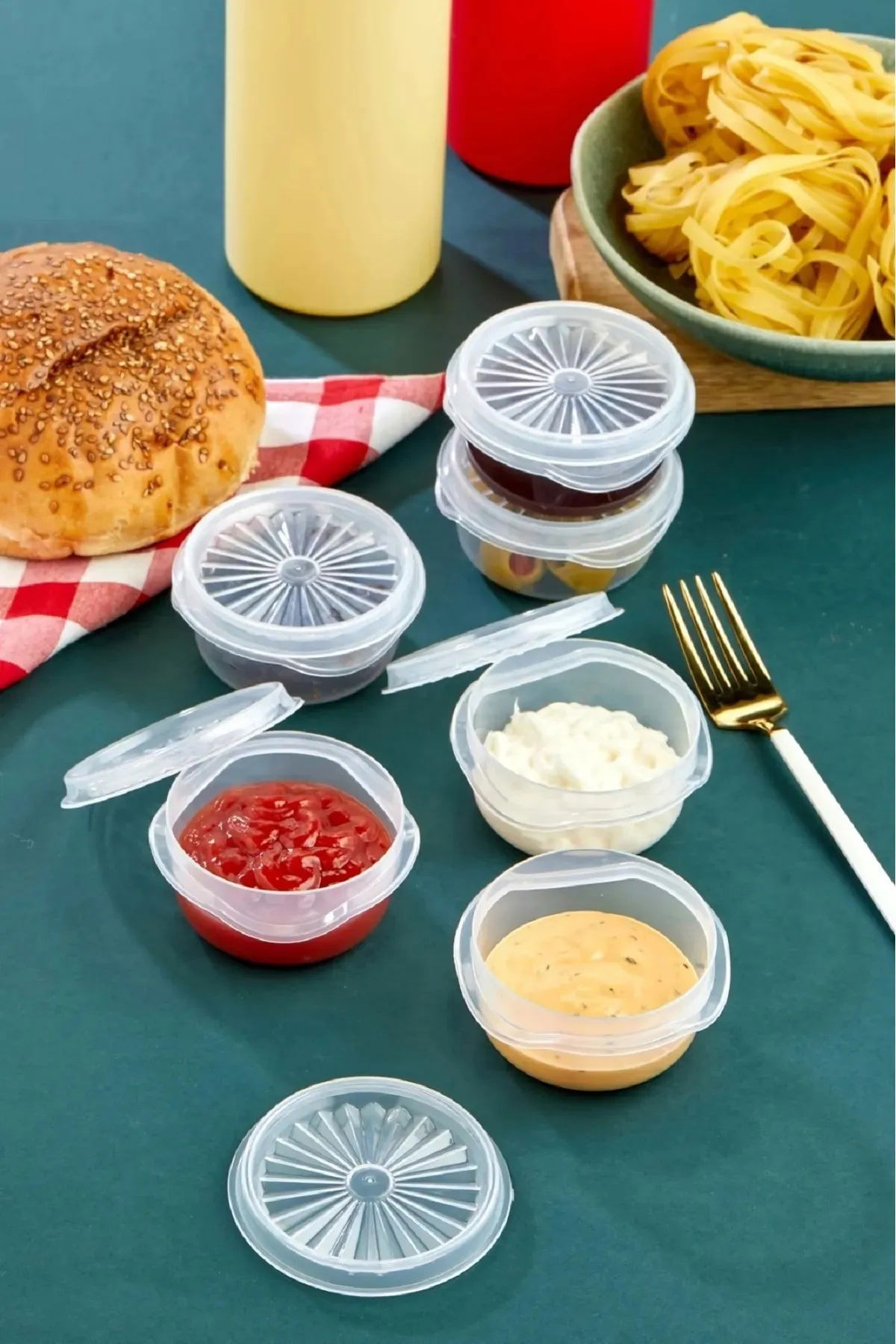 6-piece Fan Lid Transparent Mini Sauce Container- Ketchup Mayonnaise Container- Coffee Side Candy Turkish Delight Holder