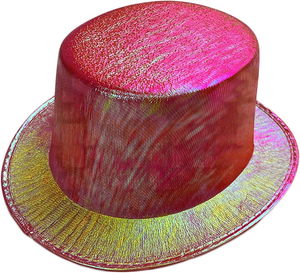 Red Color Luminous Hologram Fabric Covering Trilby Top Hat Adult Size