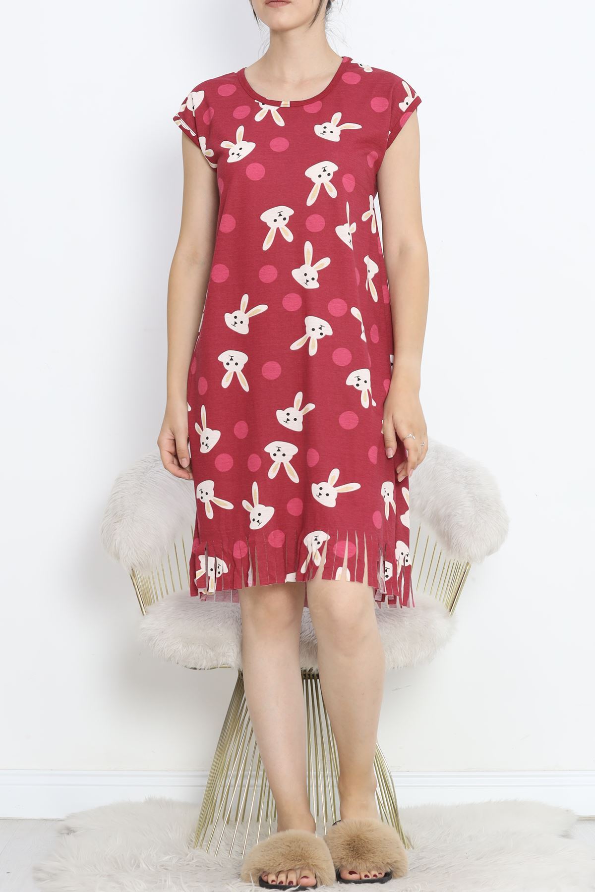 Printed Rotation Tasseled Dress Light Burgundy