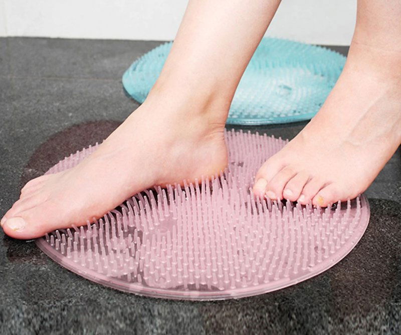 Bath Massage Mat with Silicone Brush and Heel Massage Mat for Feet