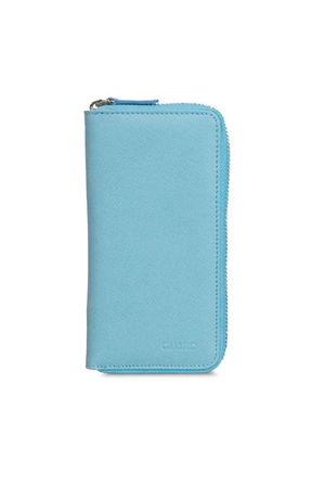 Turquoise Safiano Zippered Portfolio Wallet