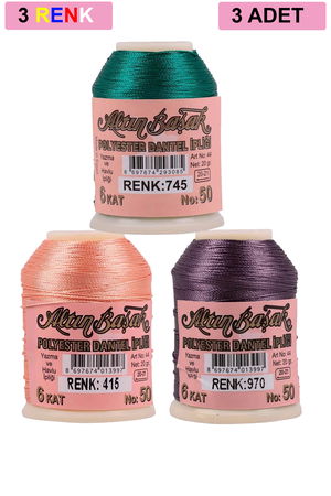 3 Pieces Altinbasak Oya and Lace Floss 20 gr - Turk - No: 415 - 970 - 745