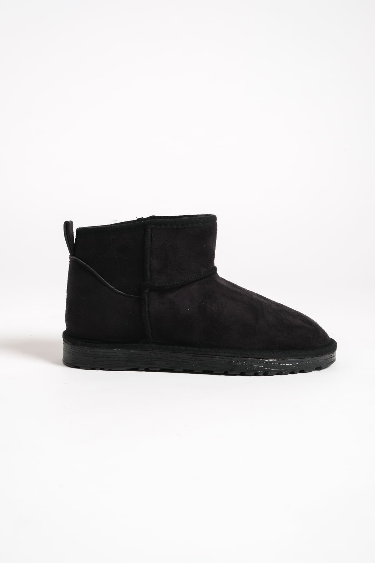 CLZ948 Unlaced Flat Sole Sheepskin Short Suede Women's Boots ST Black