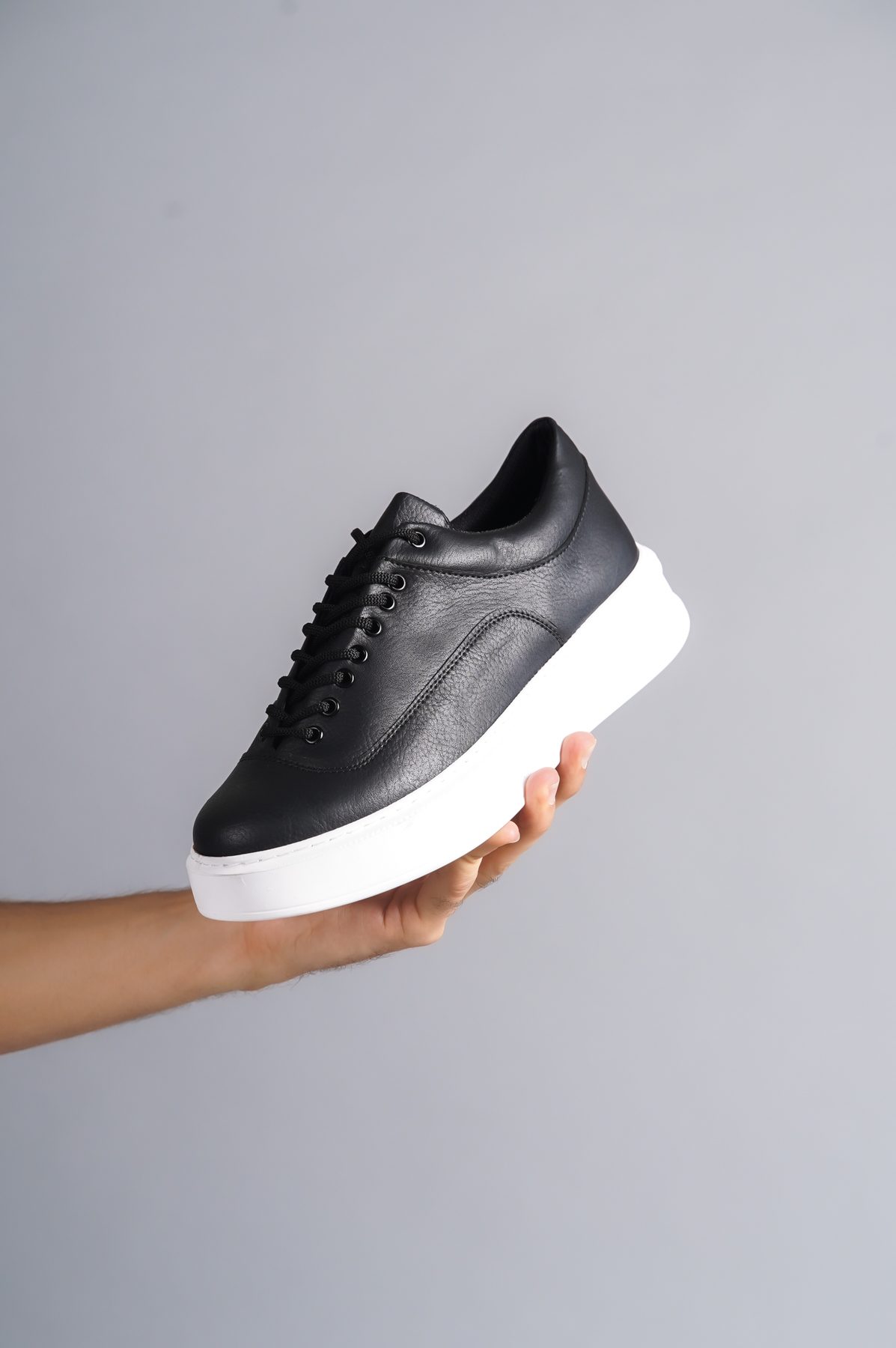 Black Leather Lace-up Casual Men's Shoes