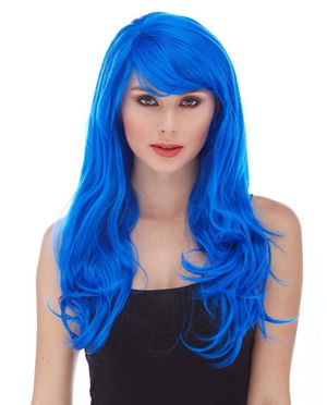 Blue Color Long Wavy Party Wig