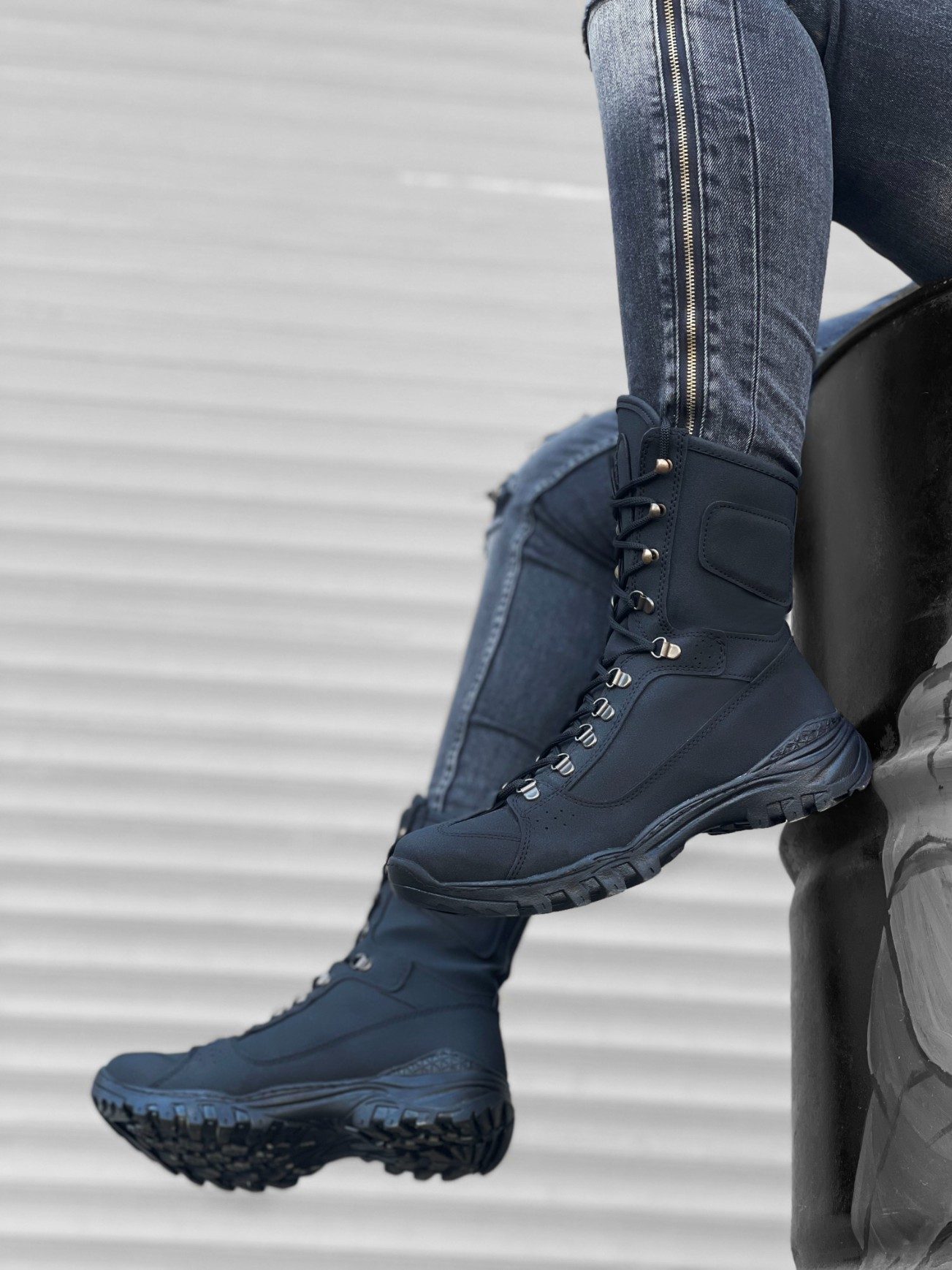 Lace-up Black Nubuck Military Boots