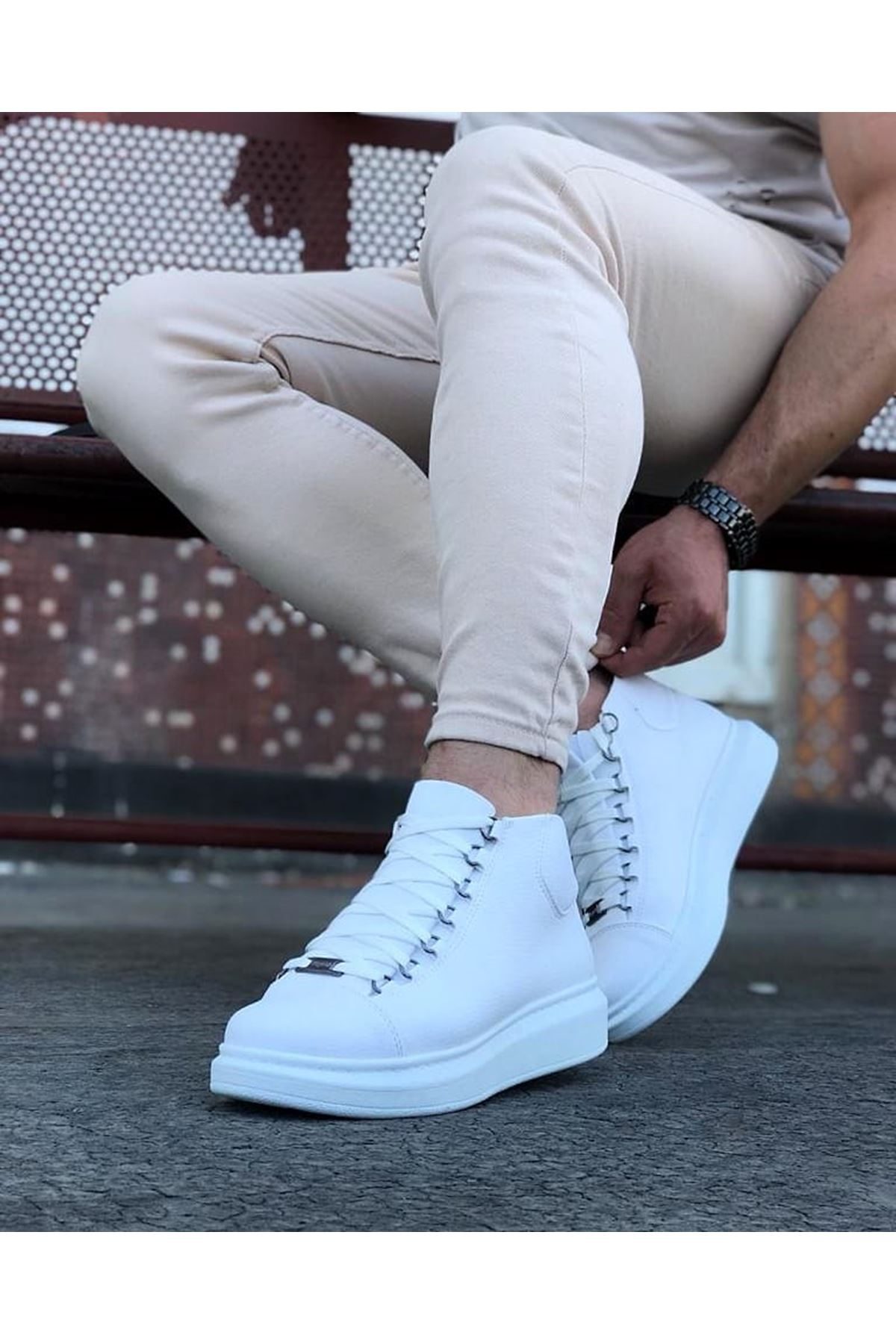 White Lace-up Sneakers Ankle Boots