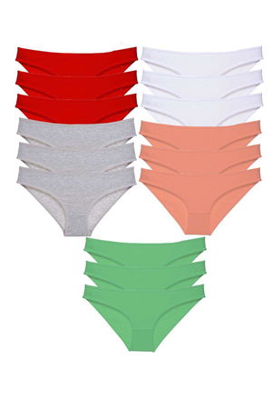 15pcs Super Eco Set Lycra Women Slip Panties Red Gray White Powder Green