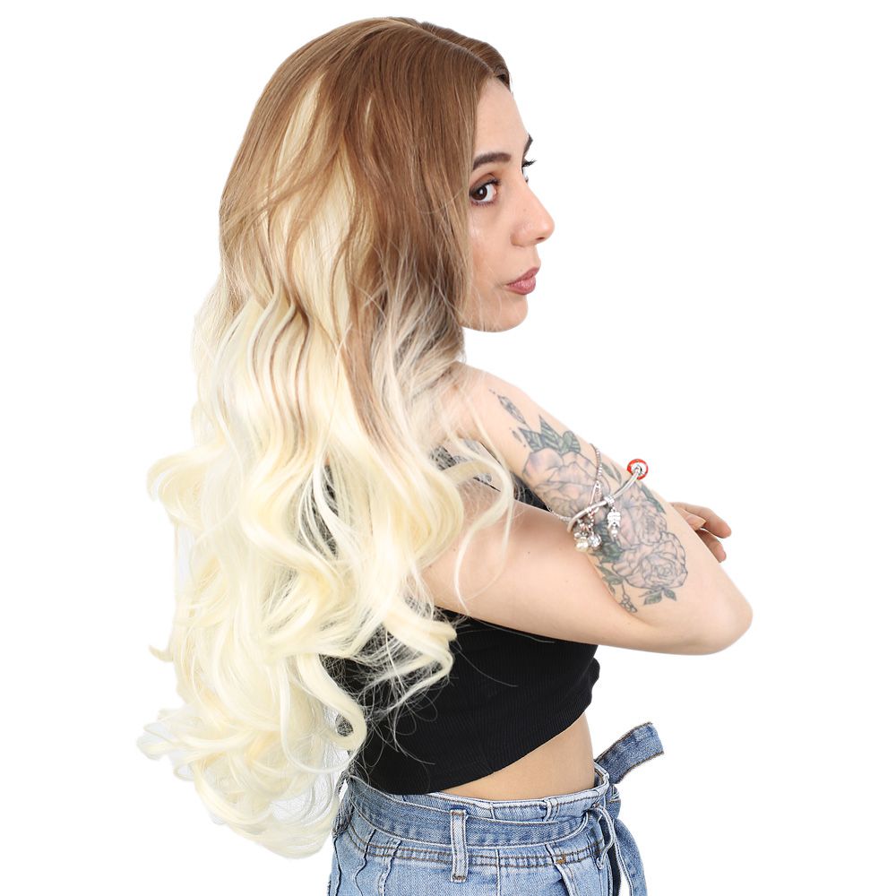 Super Dense Wavy Kanekalon Fiber Synthetic Long Bangs Wig / Balkan Hair / Platinum Ombré