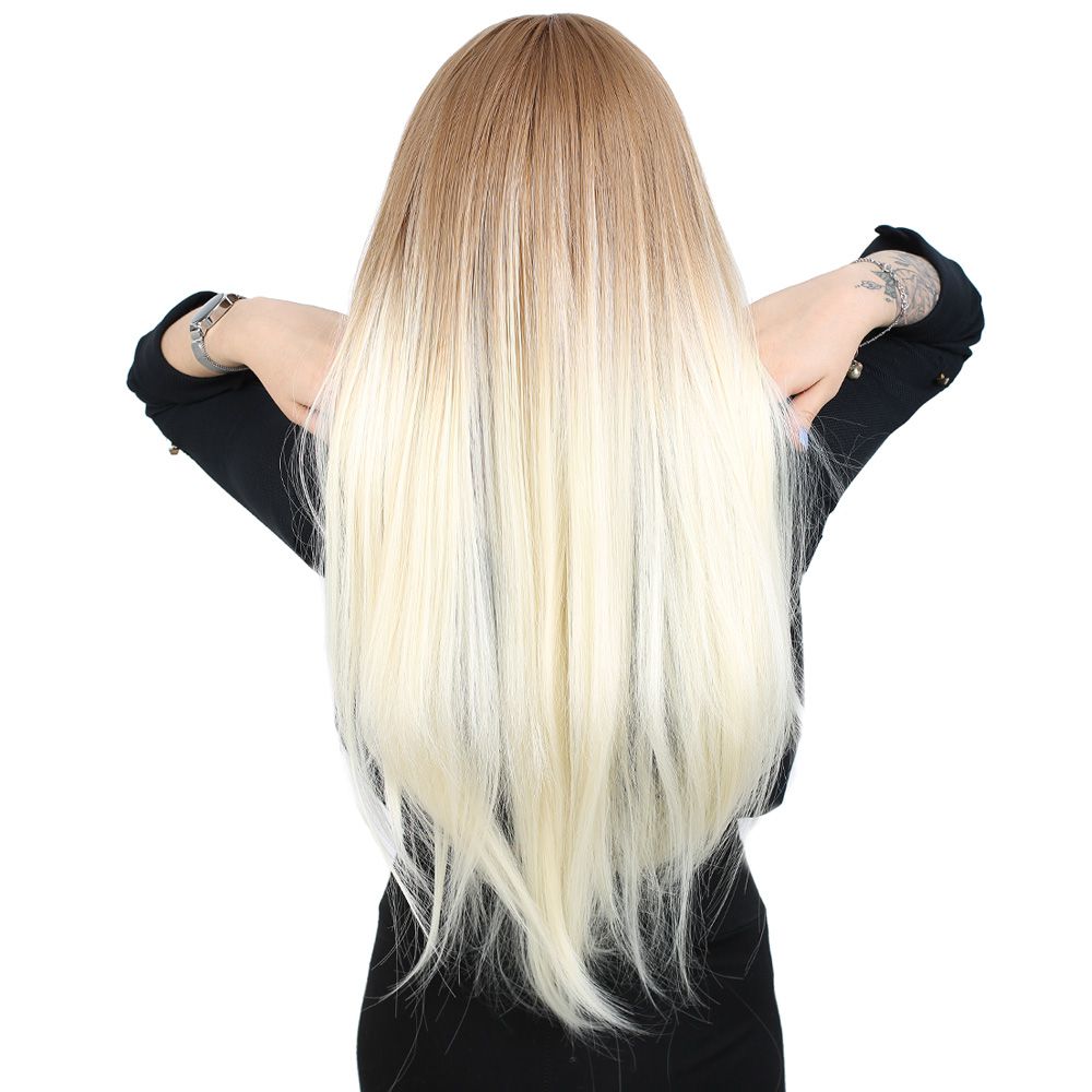 Kanekalon Fiber Synthetic Long Straight Bangs Wig / Wig with Bangs / Platinum Ombré