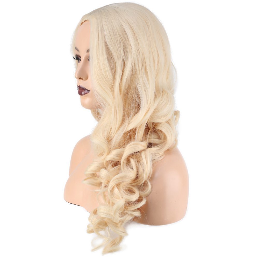 Long Kanekalon Fiber Synthetic Wig with Wavy Bangs / Platinum