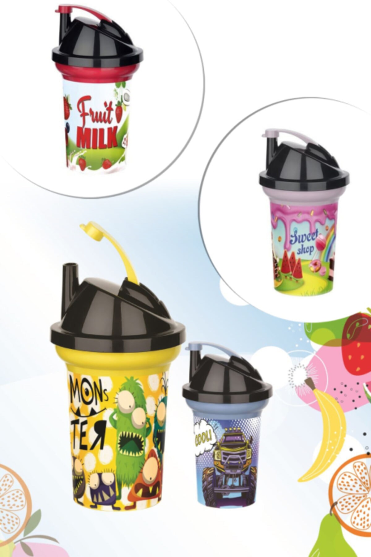 Tedy Straw Children's Drinking Glass Patterned Cup 300ml